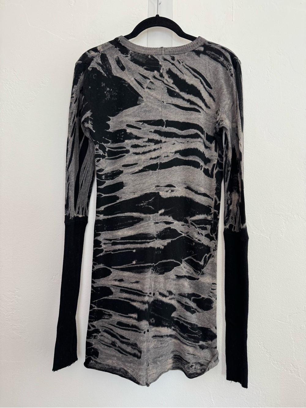 Enza Costa Cashmere Cotton Long Sleeve Tie Dye T-Shirt Tunic Top Black - Picture 3 of 11